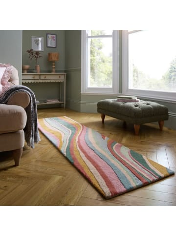 KADIMA DESIGN Wollteppich Wellen Muster, Abstrakt, Wohnzimmer in Multicolor-Grün