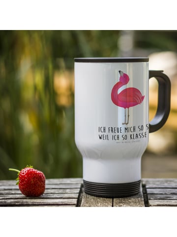 Mr. & Mrs. Panda Thermobecher To Go Flamingo Stolz mit Spruch in Weiß