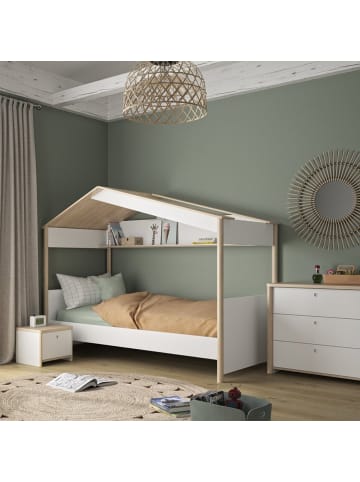 CALICOSY Bett MATIS in Weiß/Holz - (W) 212 x (H) 165 x (L) 103 cm