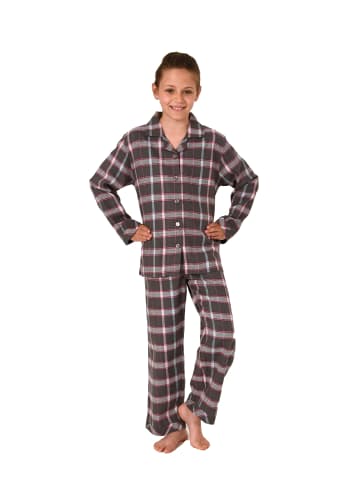 NORMANN Flanell Pyjama langarm Schlafanzug Karo Knopfleiste - 70120 in grau