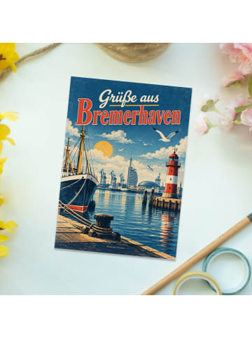 Postkarte Leuchtturm maritim Design mit Spruch in Weiß