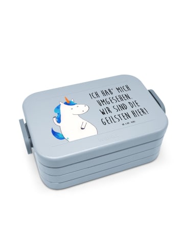 Mr. & Mrs. Panda Bento Box Einhorn Mann Motiv mit Spruch in Blau Pastell