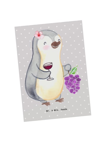 Mr. & Mrs. Panda Postkarte Winzerin Herz ohne Spruch in Grau Pastell