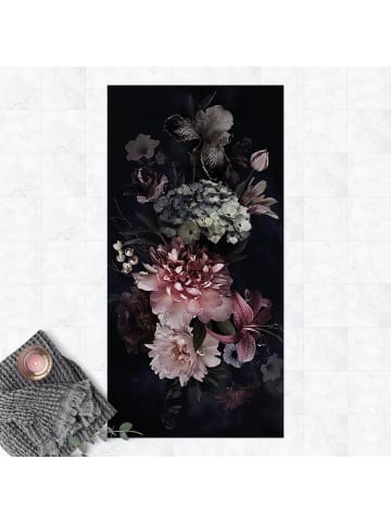 WALLART Vinyl-Teppich - Blumen mit Nebel auf Schwarz in Schwarz