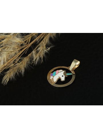 Adeliás Mädchen Anhänger – Einhorn Anhänger aus 333 Gold mit Emaille in gold