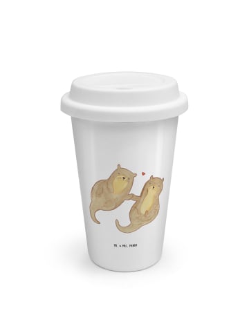 Mr. & Mrs. Panda To Go Becher Otter Hände halten ohne Spruch in Weiß
