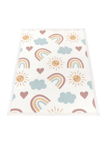 KADIMA DESIGN Kinderteppich waschmaschinenwaschbar Regenbogen Sonne Wolken in Mehrfarbig