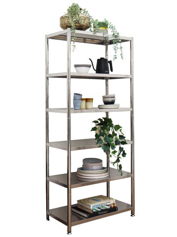 shelfr Schwerlast Metallregal Salva aus Edelstahl mit 6 Ebenen in Silber