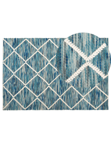 Beliani Kurzflor BELENLI in Blau/Weiß - (W) 140 x (H) 1.5 x (L) 200 cm