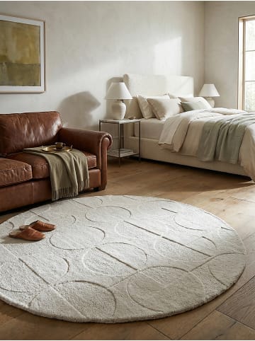 KADIMA DESIGN Wollteppich Kurzflor DEBEN Geometrisch Naturfaser Wohnzimmer in Elfenbein