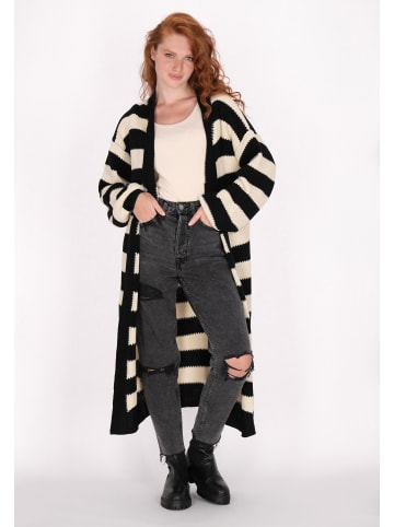 DreiMaster Damen Cardigan in Schwarz Creme Streifen