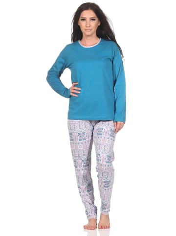 NORMANN Schlafanzug Pyjama langarm Ethnolook - 88775 in blau