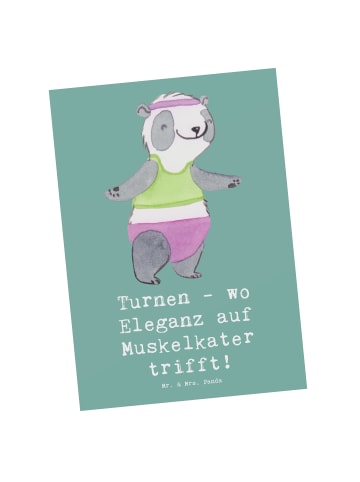 Mr. & Mrs. Panda Postkarte Turnen Eleganz mit Spruch in Meeresbrise