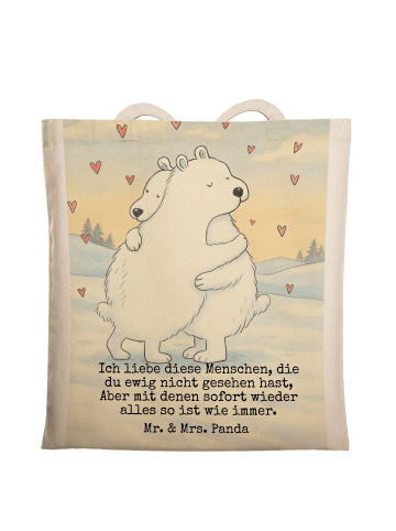 Mr. & Mrs. Panda Jutebeutel Eisbär Umarmen Design mit Spruch in Weiß