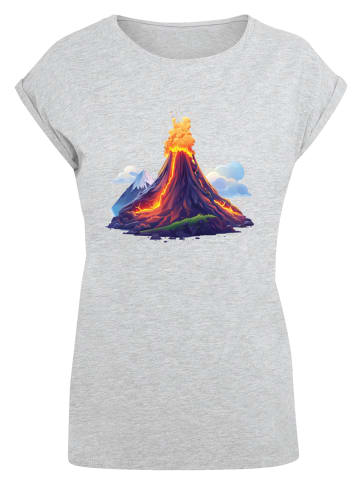 F4NT4STIC Extended Shoulder T-Shirt Vulkanausbruch in grau meliert