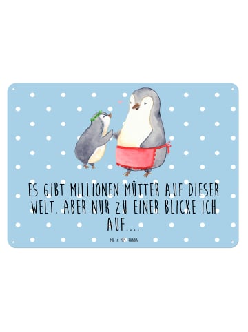 Mr. & Mrs. Panda Schild Pinguin mit Kind mit Spruch in Blau Pastell