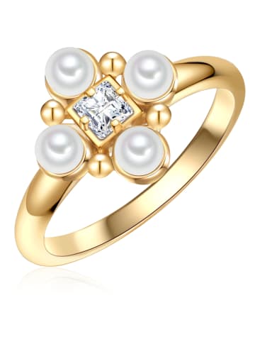 Lulu & Jane Perlen-Ring Messing Zirkonia Muschelkernperle in gelbgold