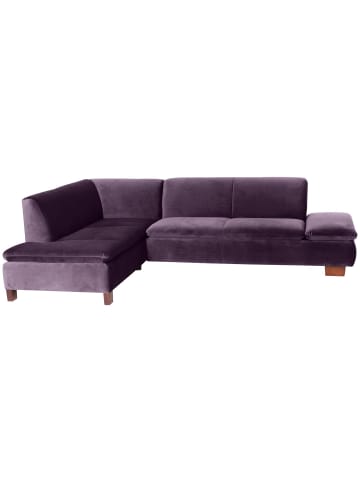 58 aufm Kessel ECKSOFA mit Ottomane links Kaye Bezug Samtvelours Buche nussbaum dunkel / purple