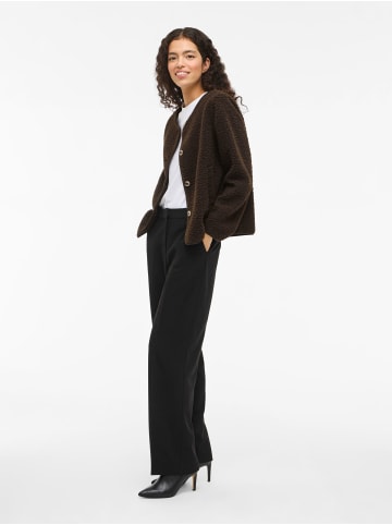 Vila Teddyjacke Knopfleiste Rundhals Langarm Basic in Kaba-Braun