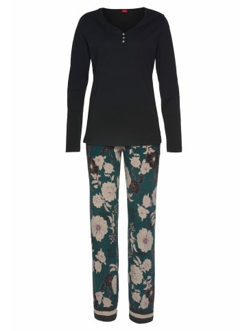 S. Oliver Pyjama in schwarz-dunkelgrün