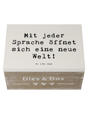 Mr. & Mrs. Panda Holzkiste Spruch Sprachen lernen mit Spruch in Weiß