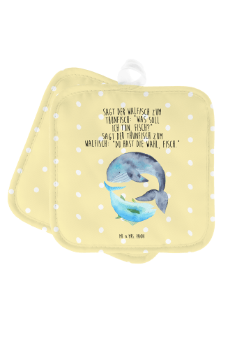 Mr. & Mrs. Panda Topflappen Walfisch Thunfisch mit Spruch in Gelb Pastell