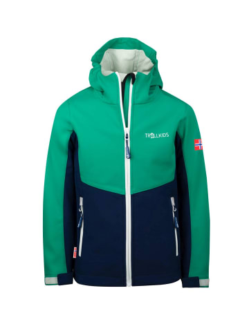 Trollkids Softhsell Jacke "Kristiansand" in Pfeffergrün/Marineblau