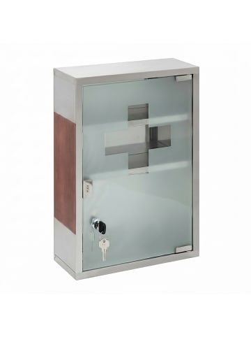 relaxdays Medizinschrank in Silber/Braun - (B)30 x (H)45 x (T)12 cm
