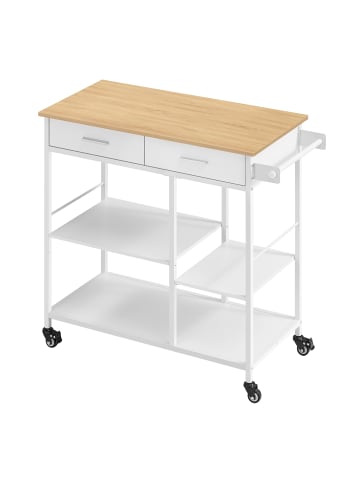 VASAGLE Küchenwagen Barnet in mattweiß-eichenbeige - (B)98.7 x (H)90 x (T)45 cm