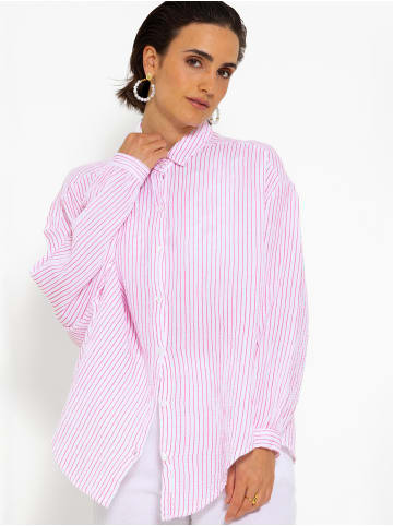 SASSYCLASSY Ultra Oversize Musselin Bluse in Pink, Weiß