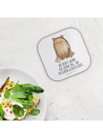 Mr. & Mrs. Panda Untersetzer für Gläser Bär sitzend mit Spruch in Weiß