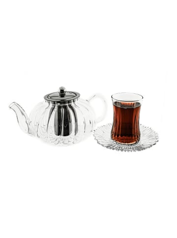 Almina Glasteekanne "Rosie" mit Edelstahl-Sieb und Deckel - 1000 ml in Transparent