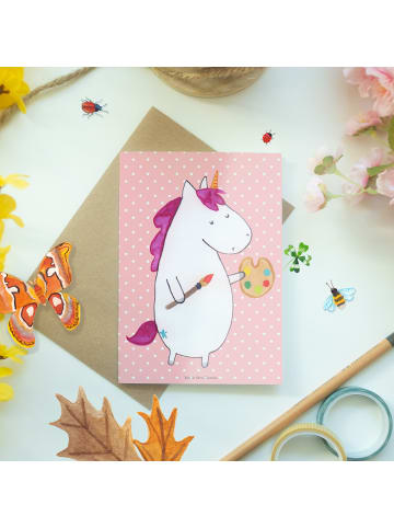 Mr. & Mrs. Panda Glückwunschkarte Einhorn Künstler ohne Spruch in Rot Pastell