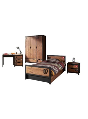 58 aufm Kessel KINDERZIMMER Set komplett Kameko 9 Massivholz+MDF Schwarz/Cognac