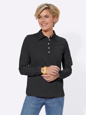 WITT WEIDEN Langarm-Poloshirt in schwarz