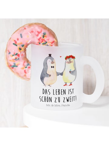 Mr. & Mrs. Panda Kaffeetasse Pinguin Heirat mit Spruch in Transparent