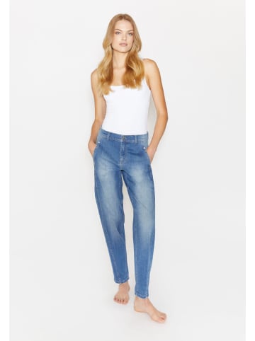 ANGELS  Jeans Mom-Jeans Alma Crop mit Logo-Applikation in mittelblau