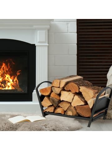 relaxdays Kaminholzkorb in Schwarz - (B)66 x (H)33 x (T)30,5 cm