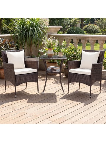 COSTWAY 3 tlg. Gartenmöbel Set Polyrattan mit Kissen in Weiß