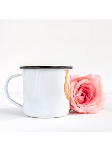 Mr. & Mrs. Panda Emaille Becher Katze Umarmen mit Spruch in Weiß