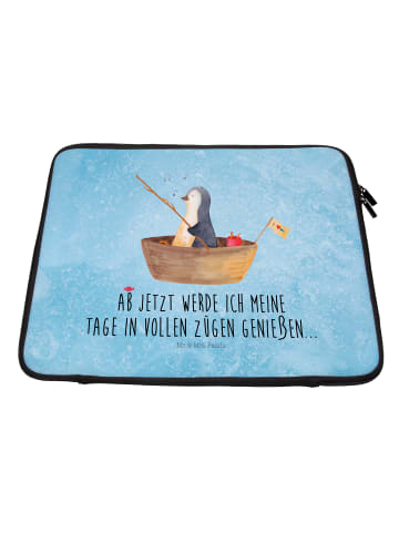 Mr. & Mrs. Panda Notebook Tasche Pinguin Angelboot mit Spruch in Eisblau