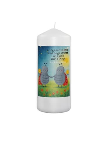 Mr. & Mrs. Panda Kerze Sternzeichen Zwilling Design mit Spruch in Weiß