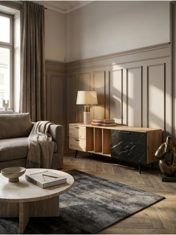 KADIMA DESIGN Lowboard Eiche-Dekor Marmor-Look Schwarz 150x55x40 in Braun-Schwarz-Marmoroptik