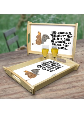 Mr. & Mrs. Panda Holztablett Fledermaus Sitzen mit Spruch in Weiß