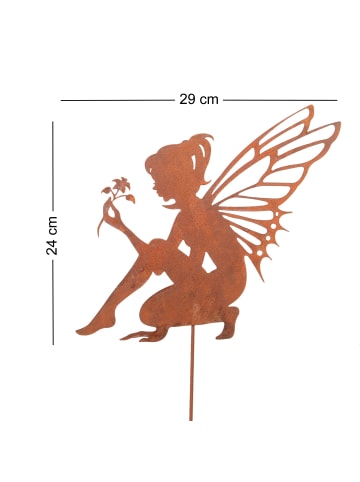 UNUS Gartenstecker Rost Elfe sitzend in Braun