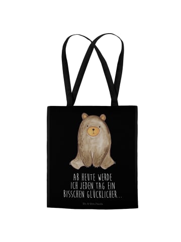 Mr. & Mrs. Panda Jutebeutel Bär sitzend mit Spruch in Schwarz