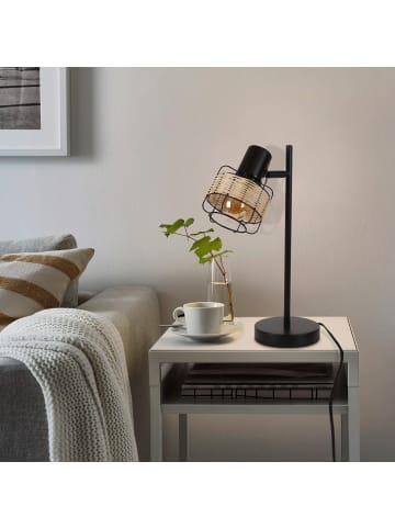 ZMH Tischleuchte E27 Vintage in Rattan und Metall schwarz