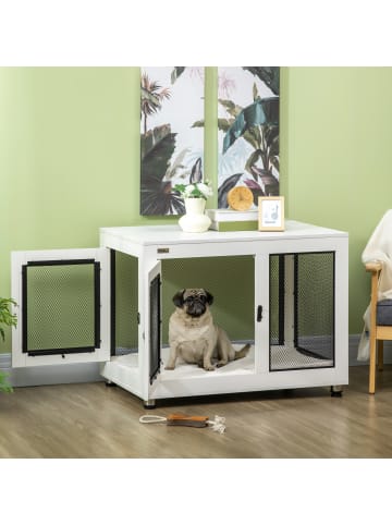 Pawhut Hundekäfig Weiß 94L x 60B x 71,5H cm