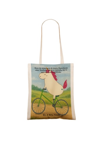 Mr. & Mrs. Panda Tasche Einhorn Radfahrer Design mit Spruch in Weiß