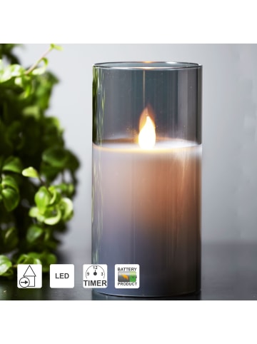 STAR Trading LED Windlicht ,M-Twinkle' mit Flackereffekt, Batterie, Timer, grau, H